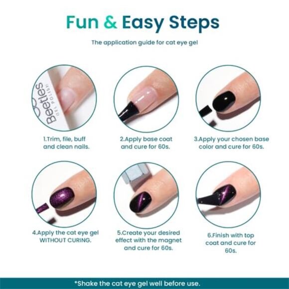 Beetles Cat Eye Gel Polish Set - 24Pcs 20 Colors Glitter Dark Color Changing - Picture 3 of 7